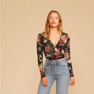 Rouje Paris Sade Wrap Top in Jardin D'Atomne Noir 34/US2